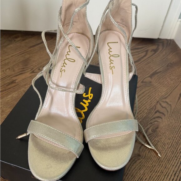 Aimee Champagne Metallic Lace-Up Heels (7.5) - New - Picture 4 of 8